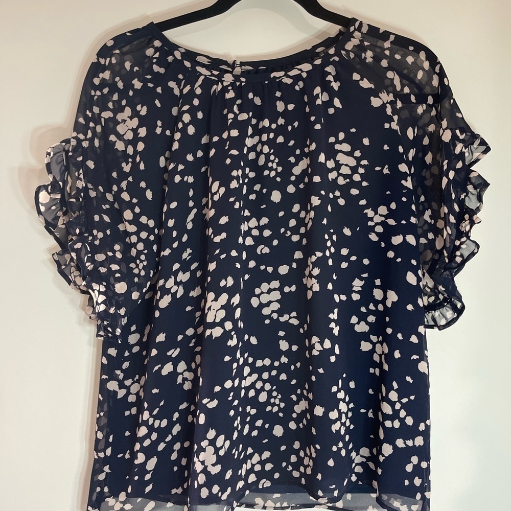 Madewell Navy and Cream Patterned Blouse